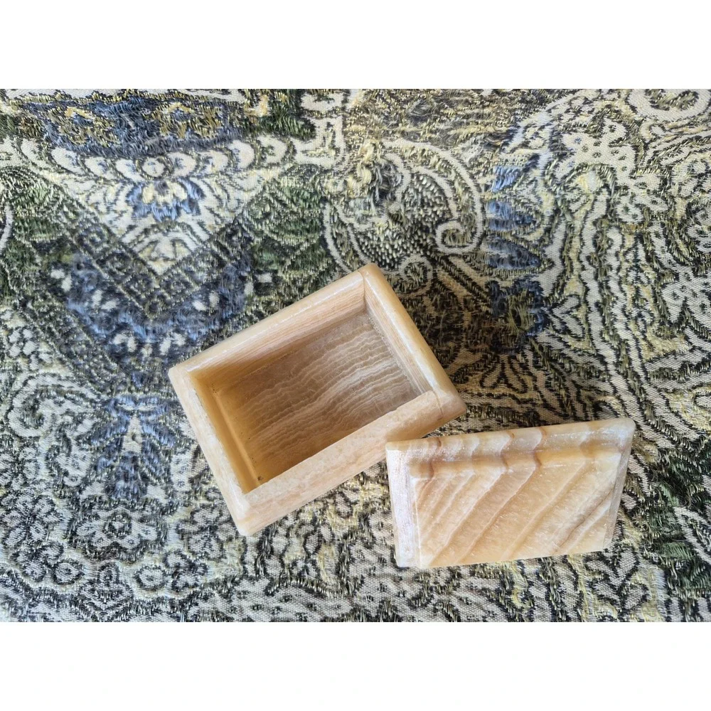 Vintage Onyx Trinket Box‎ Small Stone Jewelry Ring Holder Lidded Natural Decor